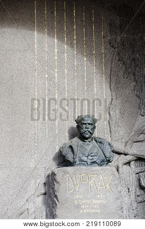 Prague Czech Republic -8 December 2017: Tomb of Dvorak famous czech composer