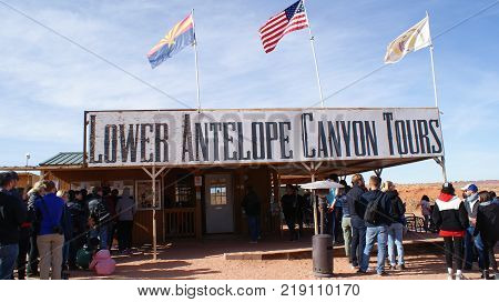 PAGE, ARIZONA - Lower Antelope Canyon Tours (November 21, 2017) One of the most popular tours and attractions in Page Arizona.