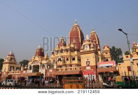 New Delhi India - October 26, 2017: Unidentified People Visit Sri Laxmi Narayan Mandir Temple.