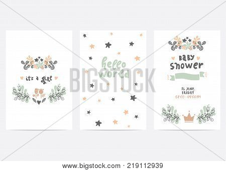 Set of perfect vector card templates. Ideal for baby shower, mothers day, valentines day, birthday cards, invitations, prints, scrapbook