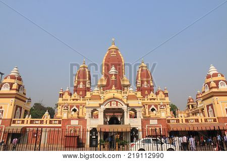 New Delhi India - October 26, 2017: Unidentified People Visit Sri Laxmi Narayan Mandir Temple.