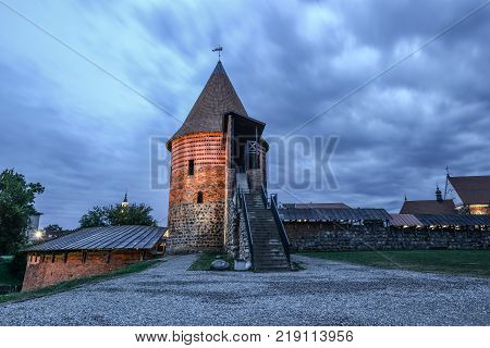 Kaunas, Lithuania - August 24, 2017: Beautiful morning view on ancient Kaunas Castle. Kaunas Castle is a medieval castle situated in Kaunas, the second-largest city in Lithuania.