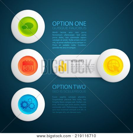Bsiness design concept background with colorful elements and text field flat isolated vector illustration