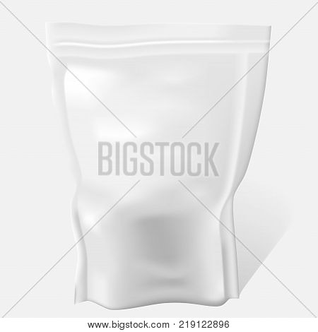 White Blank Food Bag Package. Vector Illustration pouch packaging Isolated. Foil Food Or Drink Doy pack template. Realistic 3d Plastic doy pack pouch template. EPS 10