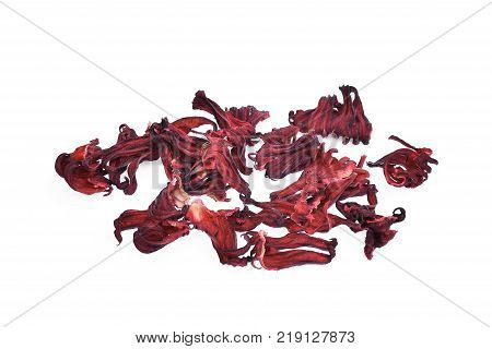 dried hibiscus sabdariffa or roselle fruitsisolated on white background top view
