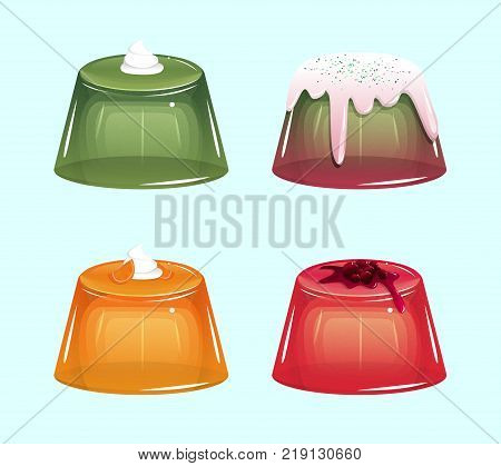 Sweet colorfu jelly set. Orange, apple, cherry Vector illustration