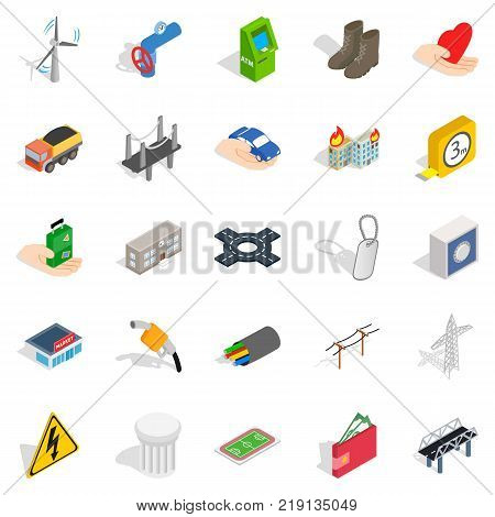 Electro business icons set. Isometric set of 25 electro business vector icons for web isolated on white background