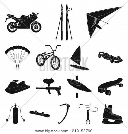 Extreme sport black icons in set collection for design.Different kinds of sports vector symbol stock  illustration.