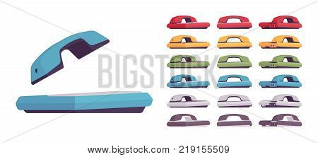 Desk phone set. Table telephone to make and receive calls, office communication system equipment. Vector flat style cartoon illustration isolated on white background, different colors and positions