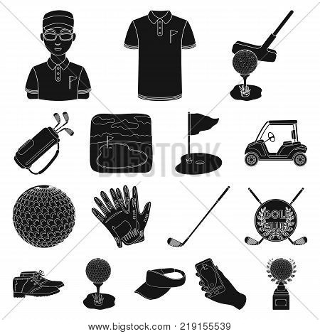 Golf and attributes black icons in set collection for design.Golf Club and equipment vector symbol stock  illustration.