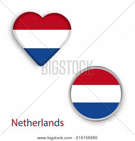 Circle and heart symbols with flag of Netherland. Vector illustration