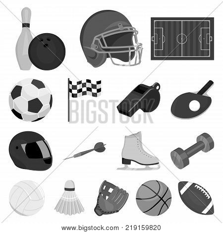 Different kinds of sports monochrome icons in set collection for design. Sport equipment vector symbol stock  illustration.