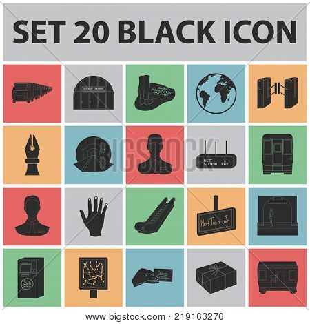 Metro, subway black icons in set collection for design.Urban transport vector symbol stock  illustration.