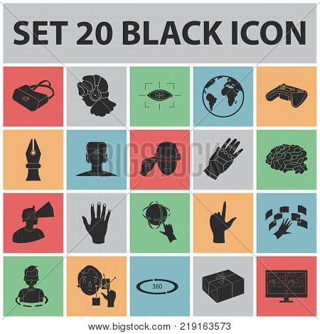 A virtual reality black icons in set collection for design. Modern technology and equipment vector symbol stock  illustration.