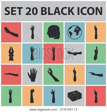 Gestures and their meaning black icons in set collection for design.Emotional part of communication vector symbol stock  illustration.