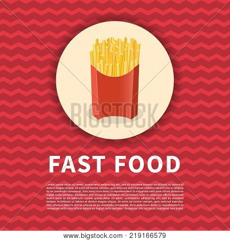 French fries poster. Cute colored picture of fast food. Graphic design elements for menu, poster, brochure. Vector illustration of fast food for bistro, snackbar, cafe or restaurant