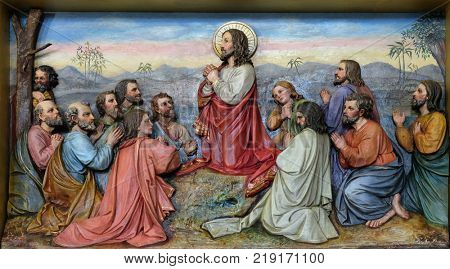 STITAR, CROATIA - NOVEMBER 11: Jesus and Apostles in the Mount of Olives, fresco in the church of Saint Matthew in Stitar, Croatia on November 11, 2016.