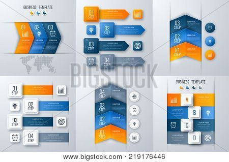 Set with infographics. Data and information visualization. Template. Stock vector. Dynamic infographics stylish geometric. element for design business invitations, gift cards, flyers and brochures