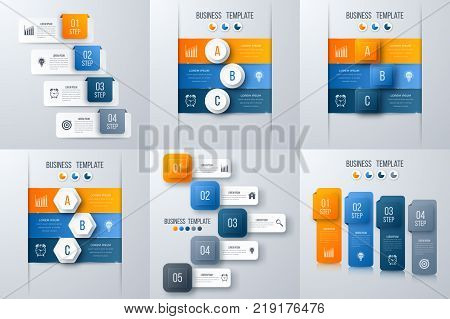 Set with infographics. Data and information visualization. Template. Stock vector. Dynamic infographics stylish geometric. element for design business invitations, gift cards, flyers and brochures