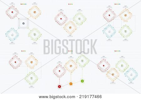 Set with infographics. Data and information visualization. Template. Stock vector. Dynamic infographics stylish geometric. element for design business invitations, gift cards, flyers and brochures