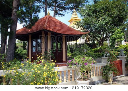 Architecture of Truc Lam temple and shrine in Da Lat, Vietnam