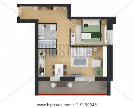 3d rendering of furnished home apartment plan