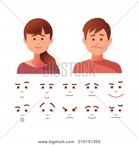 People cartoon avatars set. Guy and a girl. Smiling cartoons for the banner. Vector illustration.