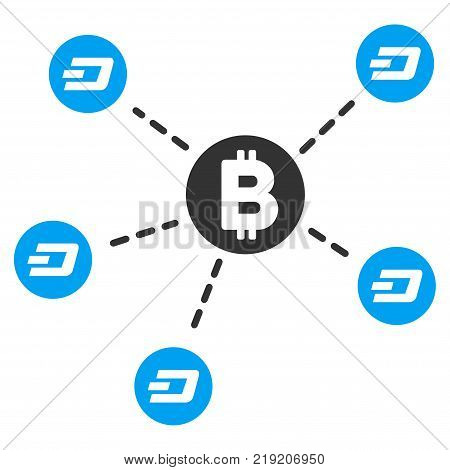 Bitcoin Dash Network vector pictograph. Illustration style is a flat iconic bicolor blue and gray symbol on white background.
