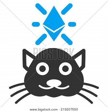 Crypto Kitty vector icon. Illustration style is a flat iconic bicolor blue and gray symbol on white background.