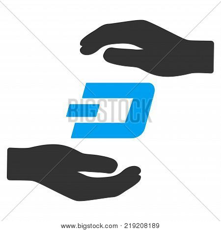 Dash Care Hands vector pictograph. Illustration style is a flat iconic bicolor blue and gray symbol on white background.