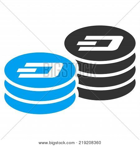 Dash Coin Columns vector icon. Illustration style is a flat iconic bicolor blue and gray symbol on white background.