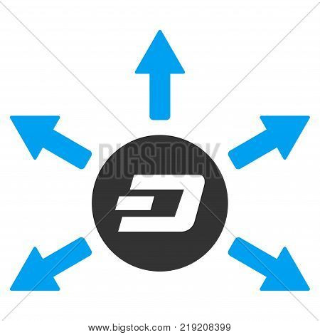 Dash Coin Payout Arrows vector pictogram. Illustration style is a flat iconic bicolor blue and gray symbol on white background.