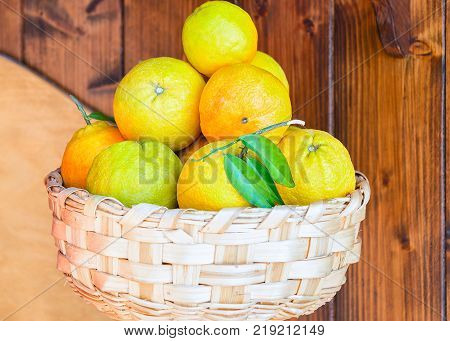 Basket with Fresh orange fruit on Amalfi coast Italy