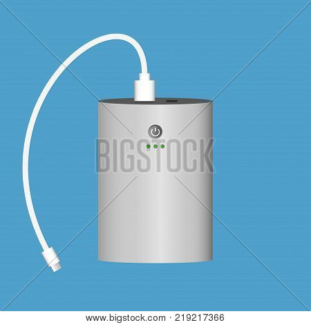 Power bank with USB cable. Portable charger device. Vector illustration.