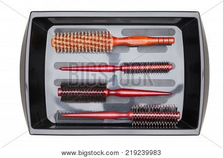 Professional Red Brown Wood Round Brushes and Comb Hair