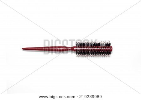 Professional Red Brown Round Comb for Hair on Isolated