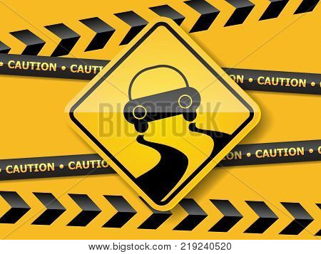illustration of slippely road sign on yellow wall vector background
