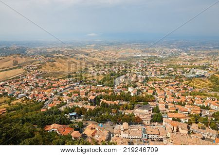 San Marino, Panoramic View Of The Local Surroundings.