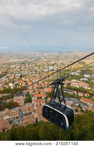 Cable Car In San Marino. View From Above.