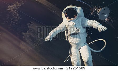 The astronauts Earth satellite. 3d rendering andl illustration.