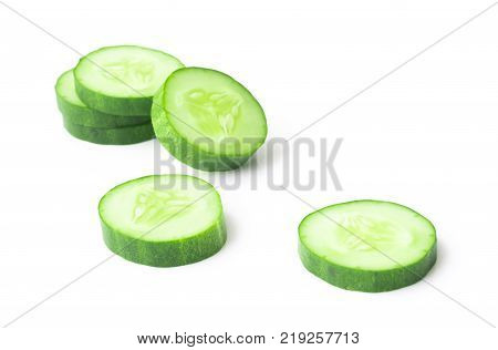 Closeup cucumber sliced on white background food and vegetable concept