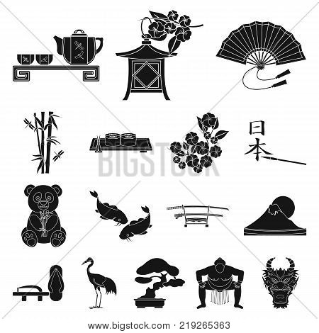Country Japan black icons in set collection for design.Japan and landmark vector symbol stock  illustration.