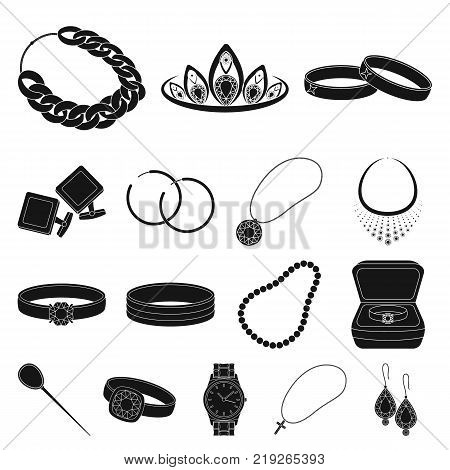 Jewelry and accessories black icons in set collection for design.Decoration vector symbol stock  illustration.