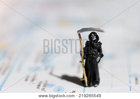 Miniature: Demon Of Death Standing On White Map Using As Background.