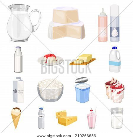 Milk product cartoon icons in set collection for design.Milk and food vector symbol stock  illustration.