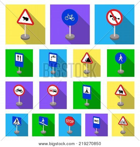 Different types of road signs flat icons in set collection for design. Warning and prohibition signs vector symbol stock  illustration.