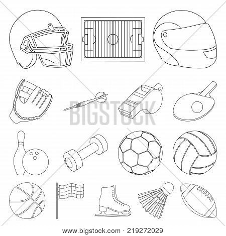Different kinds of sports outline icons in set collection for design. Sport equipment vector symbol stock  illustration.