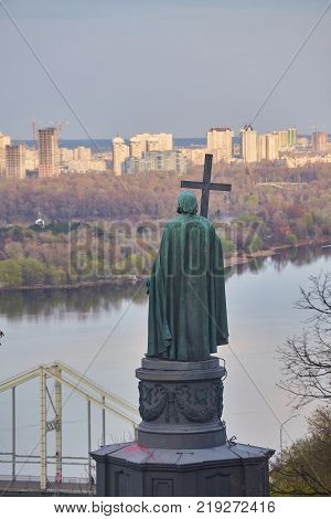 Statue of Vladimir the Great over cityscape, Kiev