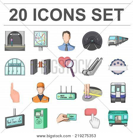 Metro, subway cartoon icons in set collection for design.Urban transport vector symbol stock  illustration.