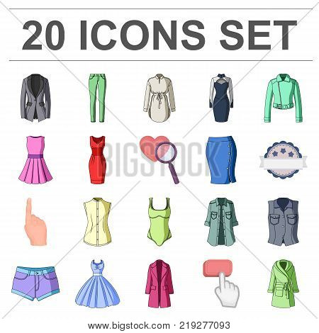 Women's Clothing cartoon icons in set collection for design.Clothing Varieties and Accessories vector symbol stock  illustration.